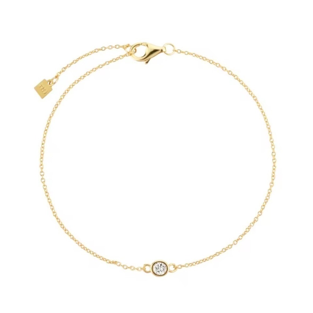 Tiffany Inspired 14k over 925‎ Silver Solitaire CZ Bracelet Minimalist Dainty